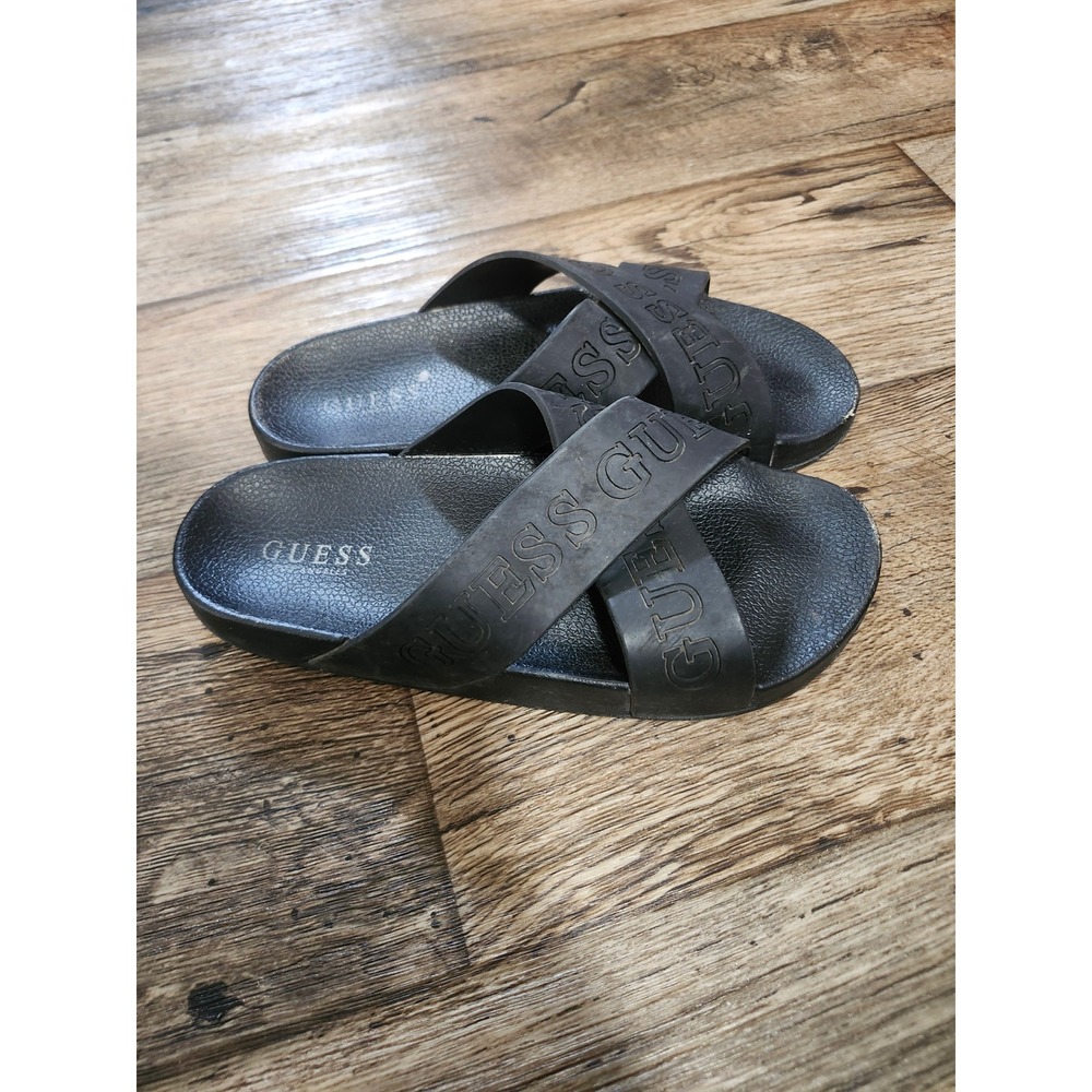 Guess Los Angeles Mens Black Crisscross Logo Slide Sandals Slip On Shoes